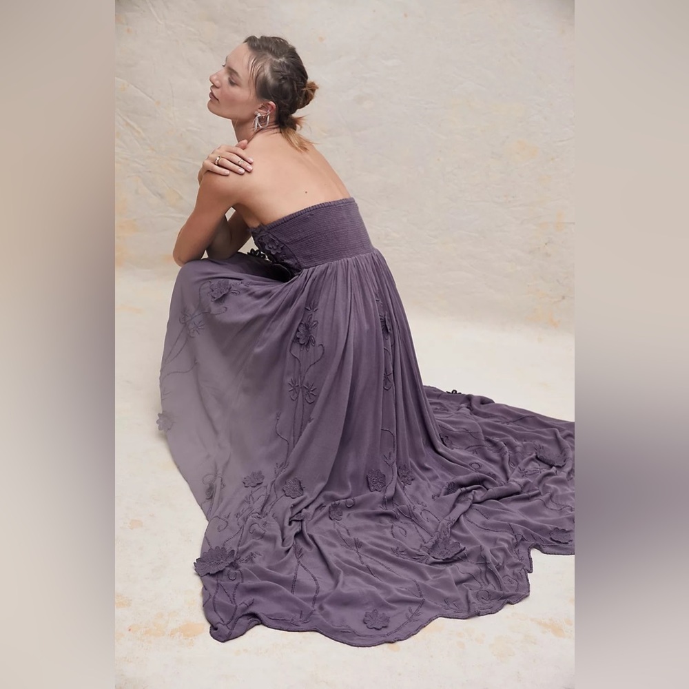 Free People Rosa maxi dress strapless floral detail Small flowy incense purple